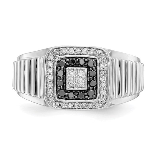 14k White Gold Black and White Diamond Mens Ring