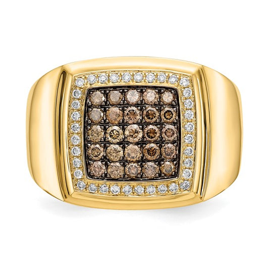 14k Champagne and White Diamond Mens Ring