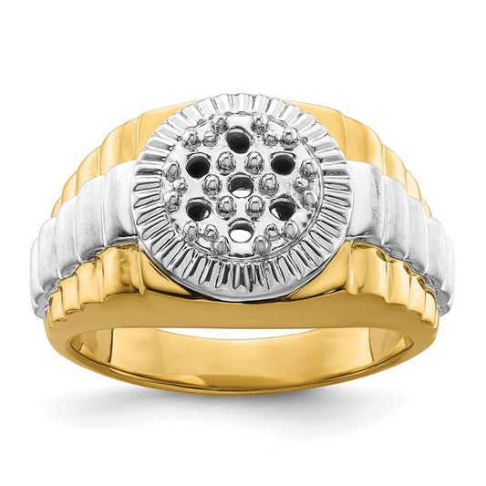 14k Two-tone Fancy Ridged-Sides Mens Diamond Ring Mounting