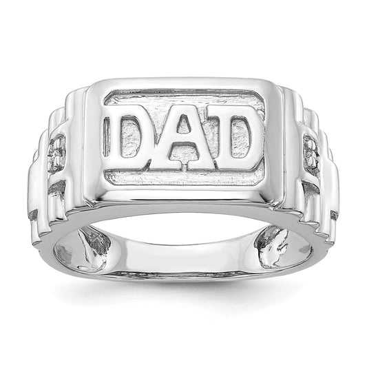 14k White Gold Ridged Sides Mens DAD Ring Mounting