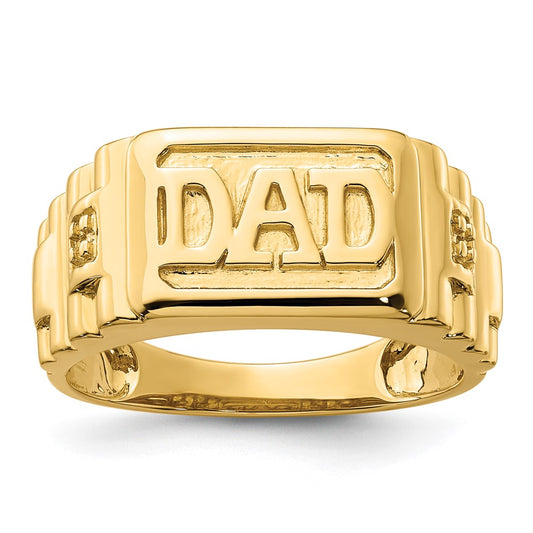 14k Etched Band Polished Mens DAD Ring Mounting