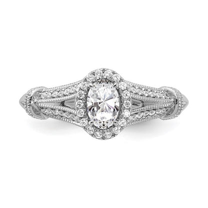 14k White Gold Oval Halo Diamond Semi-mount Engagement Ring