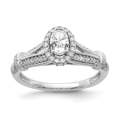 14k White Gold Oval Halo Diamond Semi-mount Engagement Ring