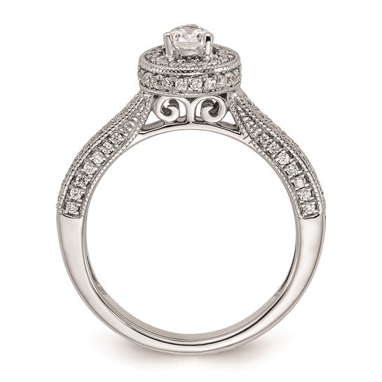 14k White Gold Halo Plus (Holds 1/2 carat (6x4mm) Pear Center) 1/2 carat Diamond Semi-mount Engagement Ring