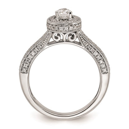 14k White Gold Halo Plus (Holds 1/2 carat (6x4mm) Pear Center) 1/2 carat Diamond Semi-mount Engagement Ring