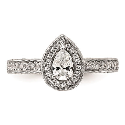 14k White Gold Halo Plus (Holds 1/2 carat (6x4mm) Pear Center) 1/2 carat Diamond Semi-mount Engagement Ring