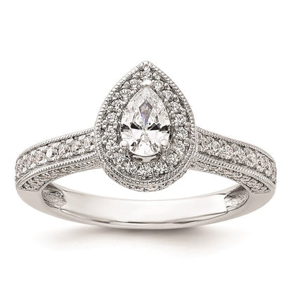 14k White Gold Halo Plus (Holds 1/2 carat (6x4mm) Pear Center) 1/2 carat Diamond Semi-mount Engagement Ring