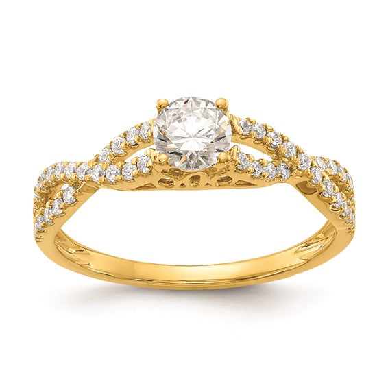 14k Criss-Cross (Holds 3/8 carat Round Center) 1/4 carat Diamond Semi-mount Engagement Ring