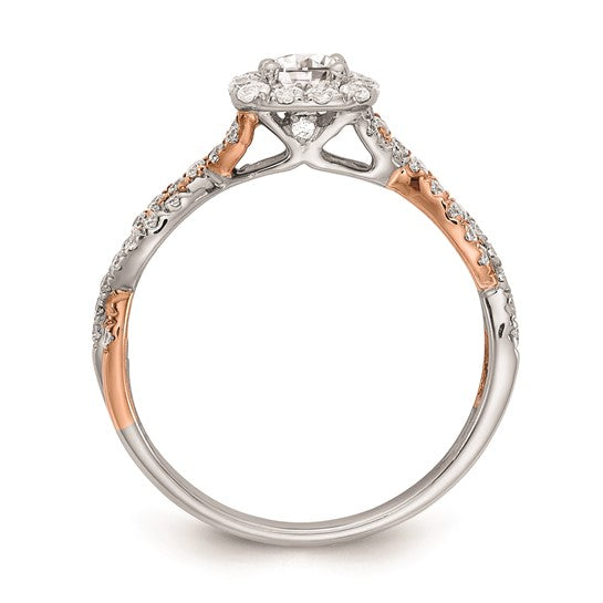 14k White and Rose Gold Halo Plus (Holds 1/3 carat (4.5mm) Round Center) 3/8 carat Diamond Semi-mount Engagement Ring