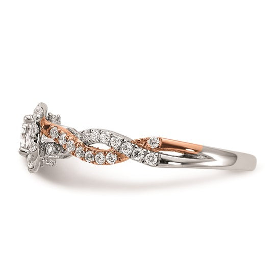 14k White and Rose Gold Halo Plus (Holds 1/3 carat (4.5mm) Round Center) 3/8 carat Diamond Semi-mount Engagement Ring