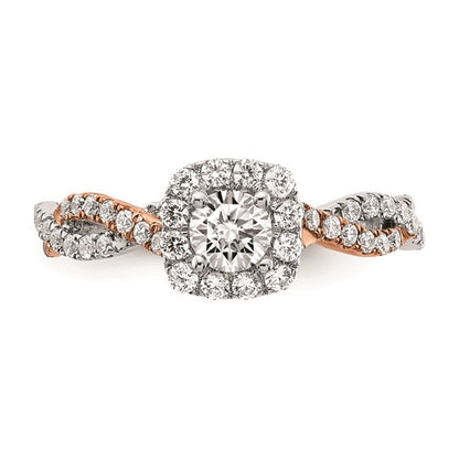 14k White and Rose Gold Halo Plus (Holds 1/3 carat (4.5mm) Round Center) 3/8 carat Diamond Semi-mount Engagement Ring