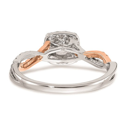 14k White and Rose Gold Halo Plus (Holds 1/3 carat (4.5mm) Round Center) 3/8 carat Diamond Semi-mount Engagement Ring