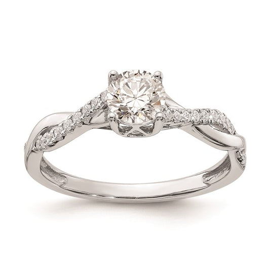 14k White Gold Criss-Cross (Holds 1/2 carat (5.2mm) Round Center) 1/8 carat Diamond Semi-mount Engagement Ring