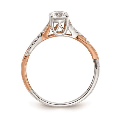 14k White and Rose Gold Criss-Cross (Holds 1/2 carat (5.2mm) Round Center) 1/8 carat Diamond Semi-mount Engagement Ring
