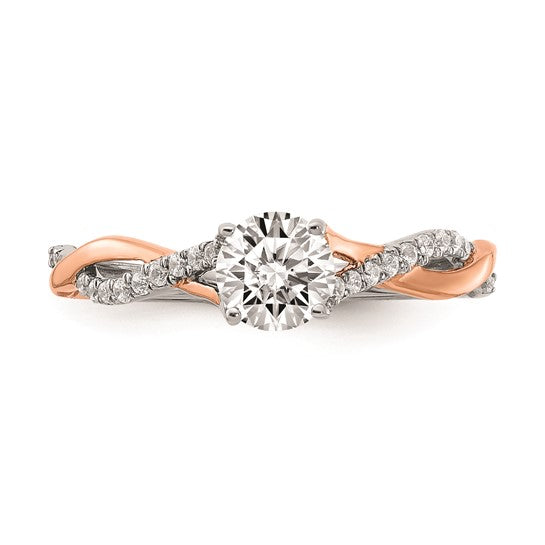 14k White and Rose Gold Criss-Cross (Holds 1/2 carat (5.2mm) Round Center) 1/8 carat Diamond Semi-mount Engagement Ring