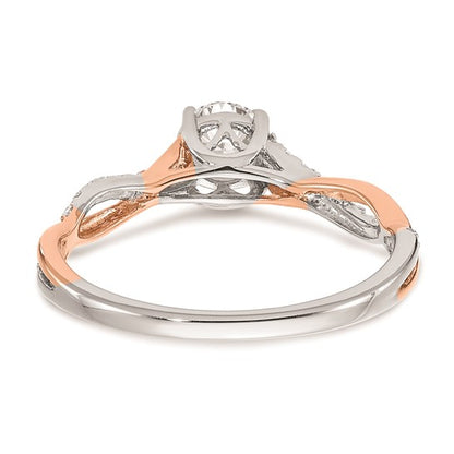 14k White and Rose Gold Criss-Cross (Holds 1/2 carat (5.2mm) Round Center) 1/8 carat Diamond Semi-mount Engagement Ring
