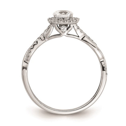 14k White Gold Halo Twist Design (Holds 3/8 carat (4.6mm) Round Center) 1/4 carat Diamond Semi-mount Engagement Ring