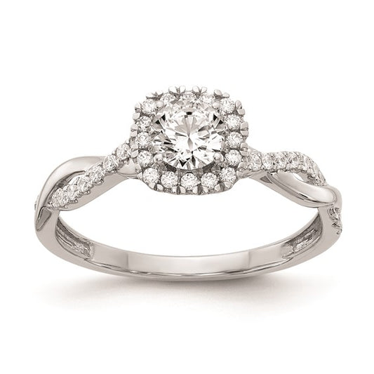 14k White Gold Halo Twist Design (Holds 3/8 carat (4.6mm) Round Center) 1/4 carat Diamond Semi-mount Engagement Ring