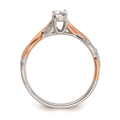 14k White and Rose Gold Criss-Cross (Holds 3/8 carat (5.8x3.8mm) Oval Center) 1/8 carat Diamond Semi-mount Engagement Ring