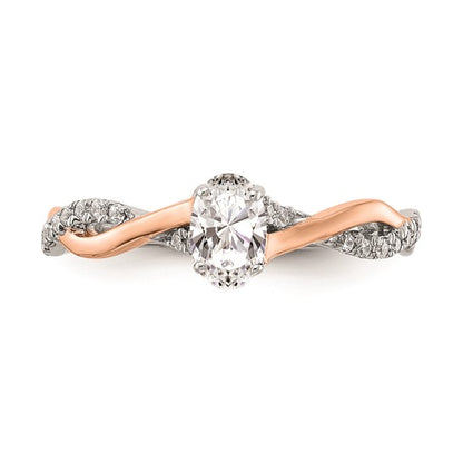 14k White and Rose Gold Criss-Cross (Holds 3/8 carat (5.8x3.8mm) Oval Center) 1/8 carat Diamond Semi-mount Engagement Ring