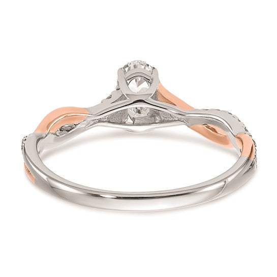 14k White and Rose Gold Criss-Cross (Holds 3/8 carat (5.8x3.8mm) Oval Center) 1/8 carat Diamond Semi-mount Engagement Ring