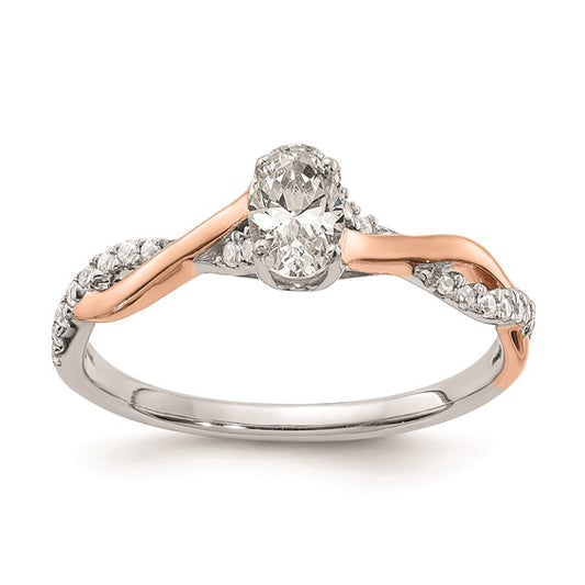 14k White and Rose Gold Criss-Cross (Holds 3/8 carat (5.8x3.8mm) Oval Center) 1/8 carat Diamond Semi-mount Engagement Ring