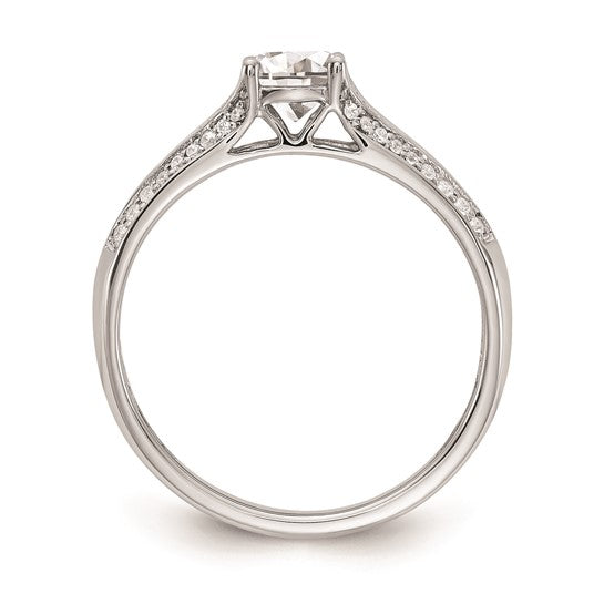 14k White Gold (Holds 1/2 carat (5.2mm) Round Center) 1/6 carat Diamond Semi-mount Engagement Ring