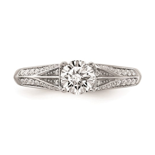 14k White Gold (Holds 1/2 carat (5.2mm) Round Center) 1/6 carat Diamond Semi-mount Engagement Ring