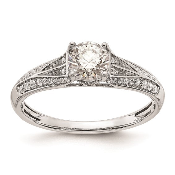 14k White Gold (Holds 1/2 carat (5.2mm) Round Center) 1/6 carat Diamond Semi-mount Engagement Ring