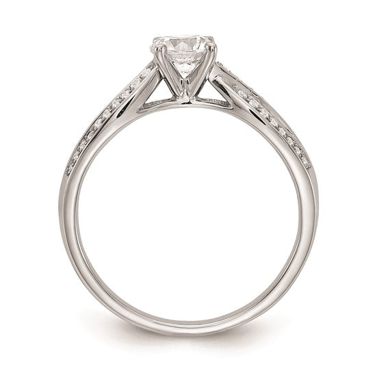 14k White Gold Criss-Cross (Holds 1/2 carat (5.2mm) Round Center) 1/8 carat Diamond Semi-mount Engagement Ring