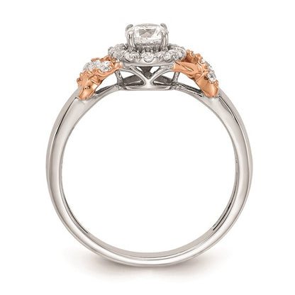 14k White and Rose Gold Halo Plus (Holds 1/3 carat (4.5mm) Round Center) 1/3 carat Diamond Semi-mount Engagement Ring