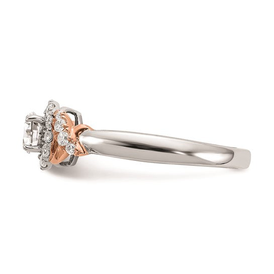 14k White and Rose Gold Halo Plus (Holds 1/3 carat (4.5mm) Round Center) 1/3 carat Diamond Semi-mount Engagement Ring