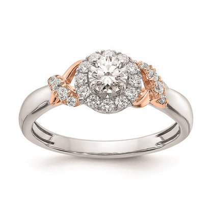 14k White and Rose Gold Halo Plus (Holds 1/3 carat (4.5mm) Round Center) 1/3 carat Diamond Semi-mount Engagement Ring