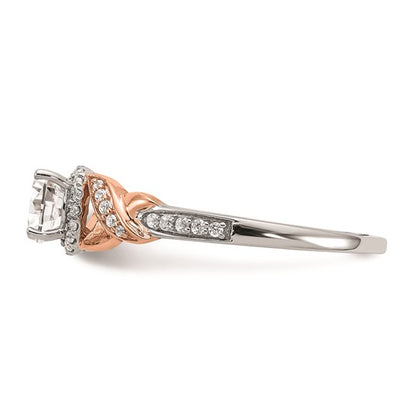 14k White and Rose Gold Halo Plus (Holds 1/2 carat (5.00mm) Round Center) 1/6 carat Diamond Semi-mount Engagement Ring