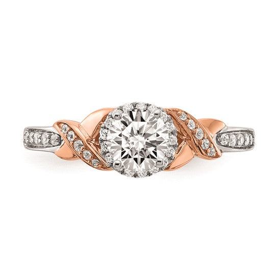 14k White and Rose Gold Halo Plus (Holds 1/2 carat (5.00mm) Round Center) 1/6 carat Diamond Semi-mount Engagement Ring