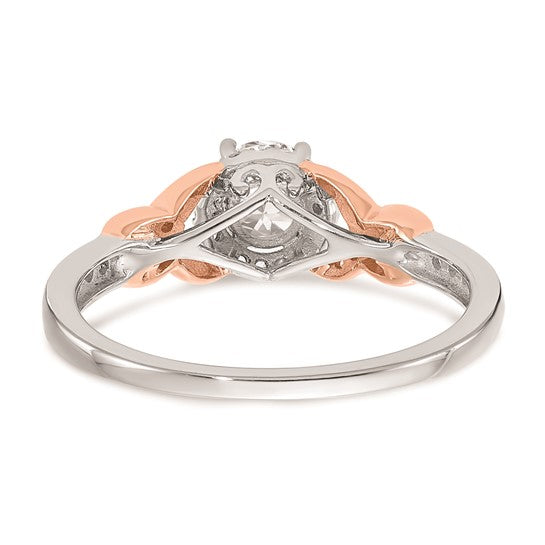 14k White and Rose Gold Halo Plus (Holds 1/2 carat (5.00mm) Round Center) 1/6 carat Diamond Semi-mount Engagement Ring