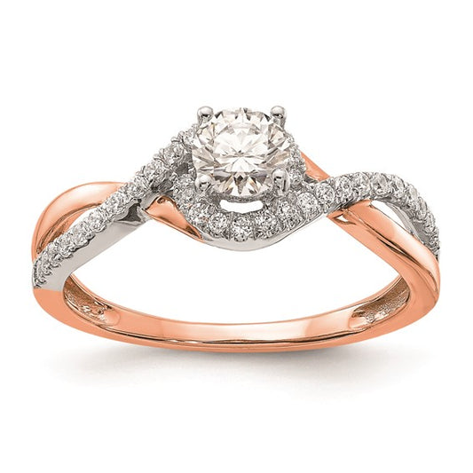 14k White and Rose Gold Criss-Cross (Holds 3/8 carat (4.8mm) Round Center) 1/5 carat Diamond Semi-mount Engagement Ring