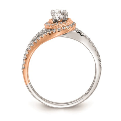 14k White and Rose Gold Halo Plus (Holds 1/3 carat (4.5mm) Round Center) 3/8 carat Diamond Semi-mount Engagement Ring