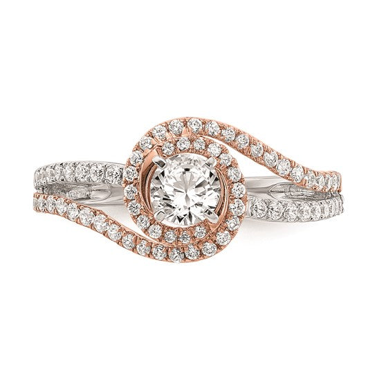 14k White and Rose Gold Halo Plus (Holds 1/3 carat (4.5mm) Round Center) 3/8 carat Diamond Semi-mount Engagement Ring