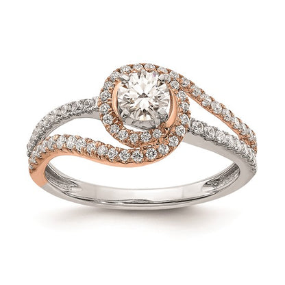 14k White and Rose Gold Halo Plus (Holds 1/3 carat (4.5mm) Round Center) 3/8 carat Diamond Semi-mount Engagement Ring