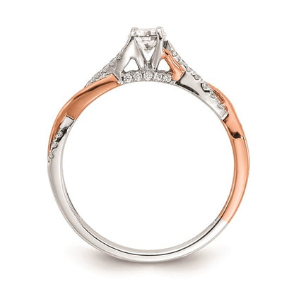 14k White and Rose Gold Criss-Cross (Holds 1/4 carat (4.1mm) Round Center) 1/8 carat Diamond Semi-mount Engagement Ring
