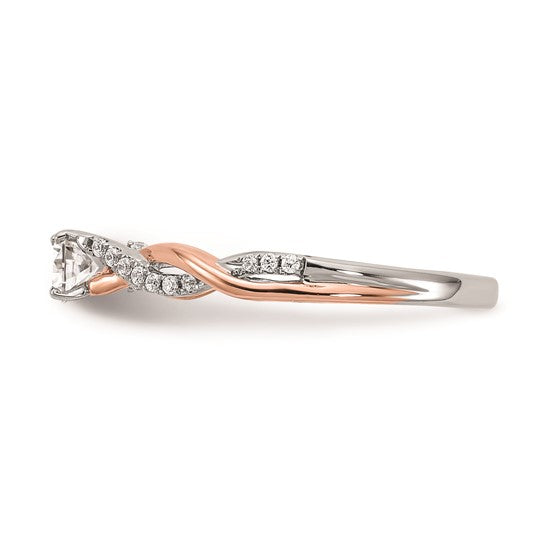 14k White and Rose Gold Criss-Cross (Holds 1/4 carat (4.1mm) Round Center) 1/8 carat Diamond Semi-mount Engagement Ring