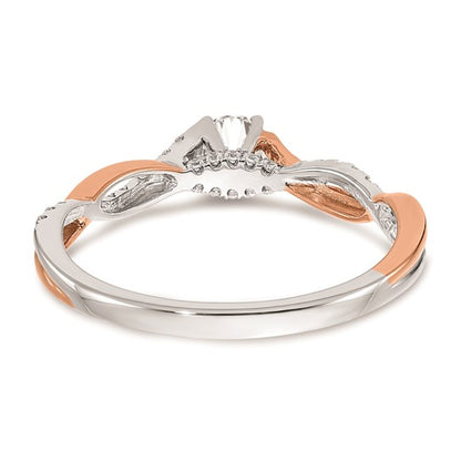 14k White and Rose Gold Criss-Cross (Holds 1/4 carat (4.1mm) Round Center) 1/8 carat Diamond Semi-mount Engagement Ring