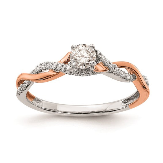 14k White and Rose Gold Criss-Cross (Holds 1/4 carat (4.1mm) Round Center) 1/8 carat Diamond Semi-mount Engagement Ring