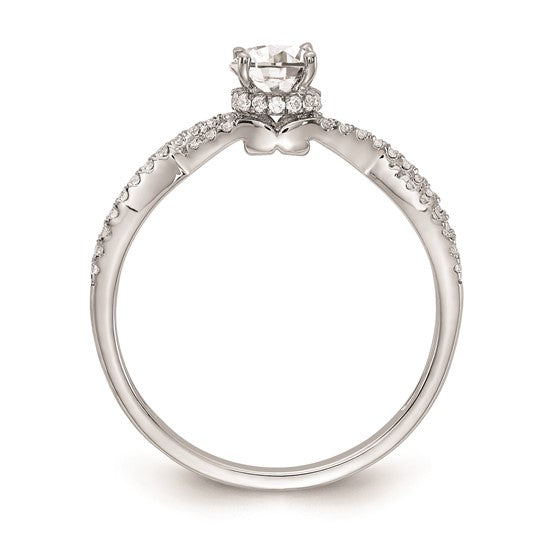 14k White Gold Criss-Cross (Holds 3/8 carat (4.8mm) Round Center) 1/5 carat Diamond Semi-mount Engagement Ring