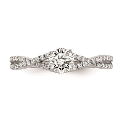 14k White Gold Criss-Cross (Holds 3/8 carat (4.8mm) Round Center) 1/5 carat Diamond Semi-mount Engagement Ring