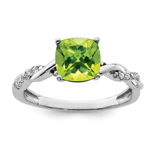 Sterling Silver Rhodium-plated Peridot and Diamond Ring