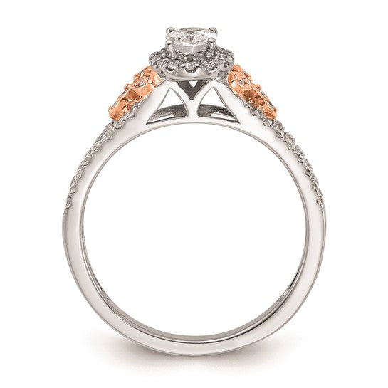 14k White and Rose Gold Halo Plus (Holds 3/8 carat (5.8x3.9mm) Oval Center) 3/8 carat Diamond Semi-mount Engagement Ring