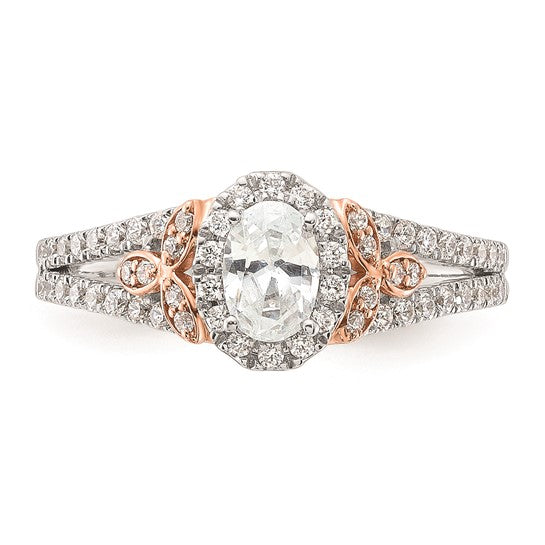 14k White and Rose Gold Halo Plus (Holds 3/8 carat (5.8x3.9mm) Oval Center) 3/8 carat Diamond Semi-mount Engagement Ring