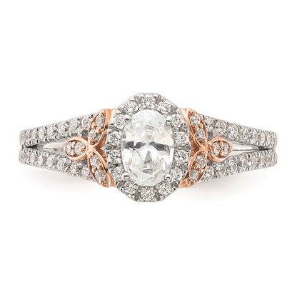 14k White and Rose Gold Halo Plus (Holds 3/8 carat (5.8x3.9mm) Oval Center) 3/8 carat Diamond Semi-mount Engagement Ring